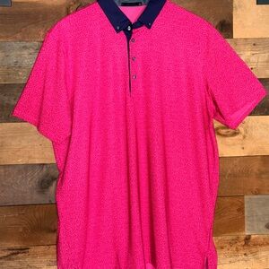 Greyson Bright Pink Short-Sleeve Polo with Navy Contrast Collar XL